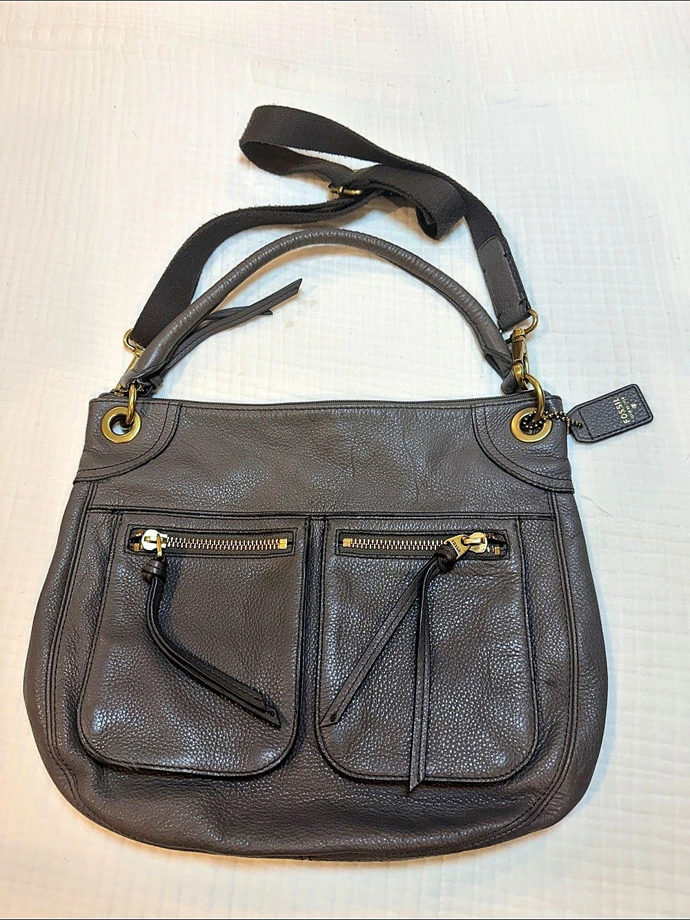Fossil Karli Large Hobo Grey Shoulder Bag Pre-Owner Good Condition